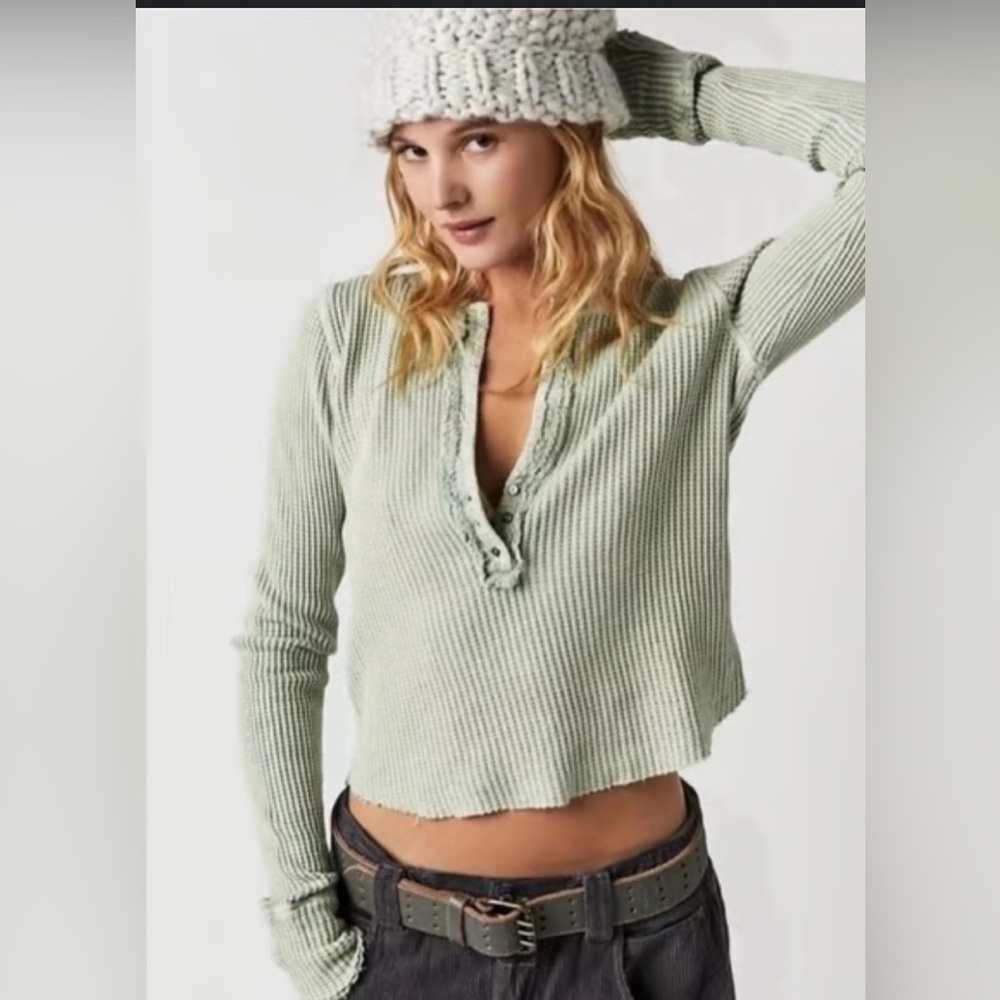 FREE PEOPLE Colt Top Long Sleeve Henley - Sea Foam